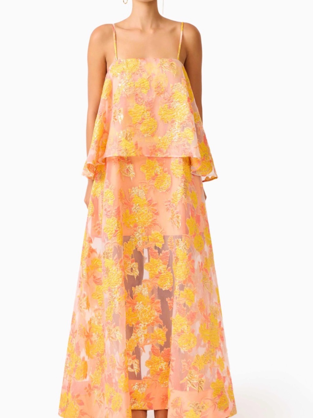 Elliatt Elysia Tiered Gown in Orange Floral